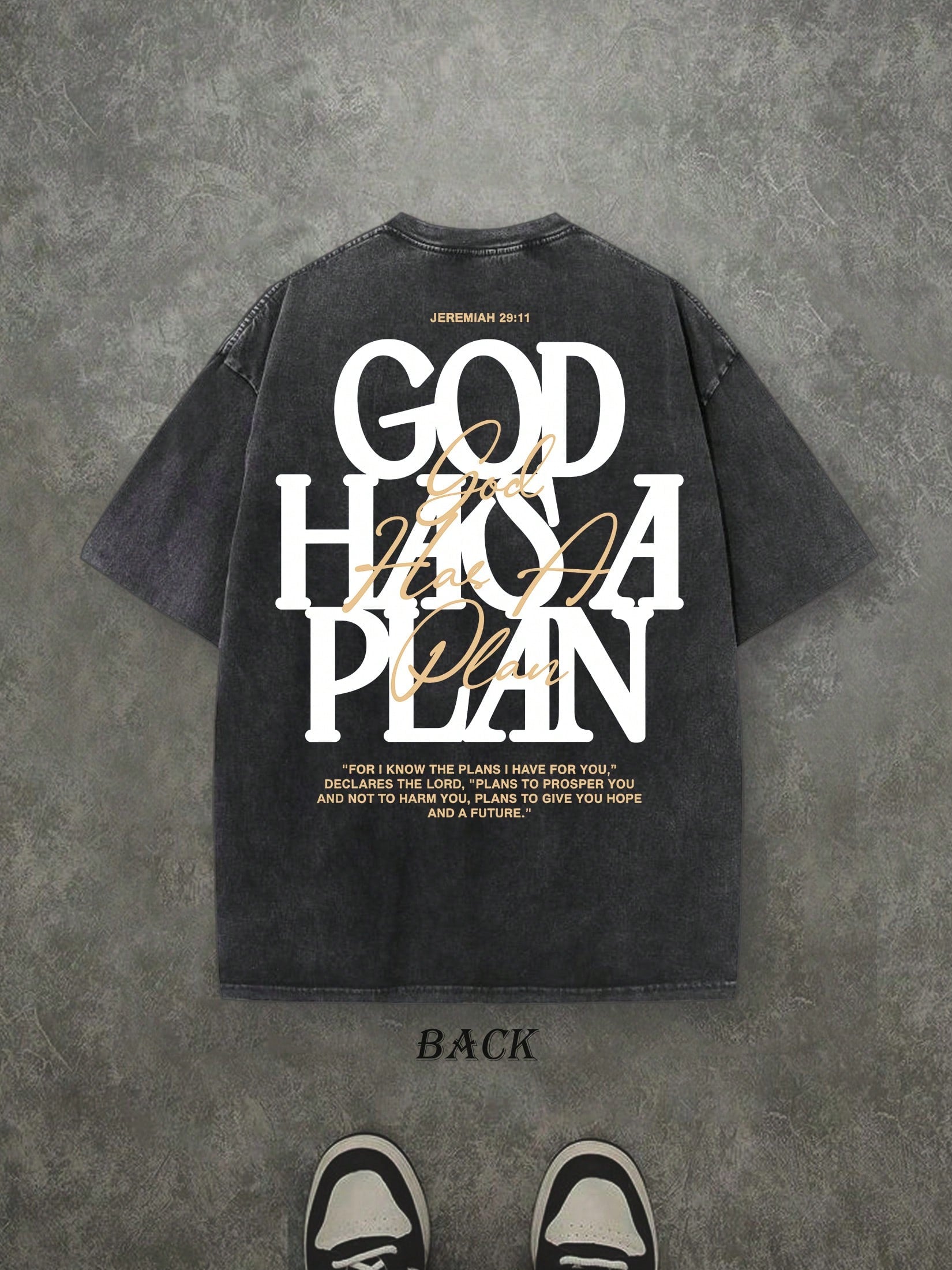 Retro Washed T-Shirt Double Sided Printed (230 Pure Cotton T-Shirt) 'GOD HAS A PLAN'  Letter Print, Men's T-Shirt, Men's Casual, Comfortable, Fashionable T-Shirt, Street Style Cotton