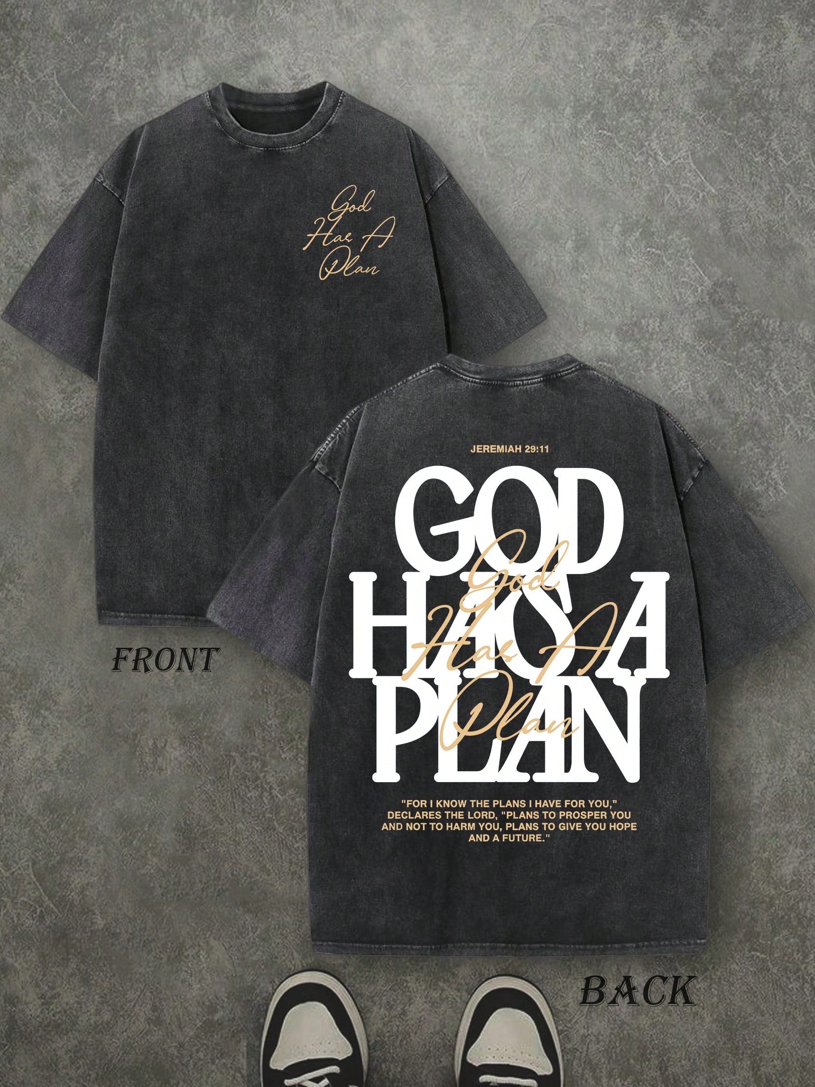 Retro Washed T-Shirt Double Sided Printed (230 Pure Cotton T-Shirt) 'GOD HAS A PLAN'  Letter Print, Men's T-Shirt, Men's Casual, Comfortable, Fashionable T-Shirt, Street Style Cotton