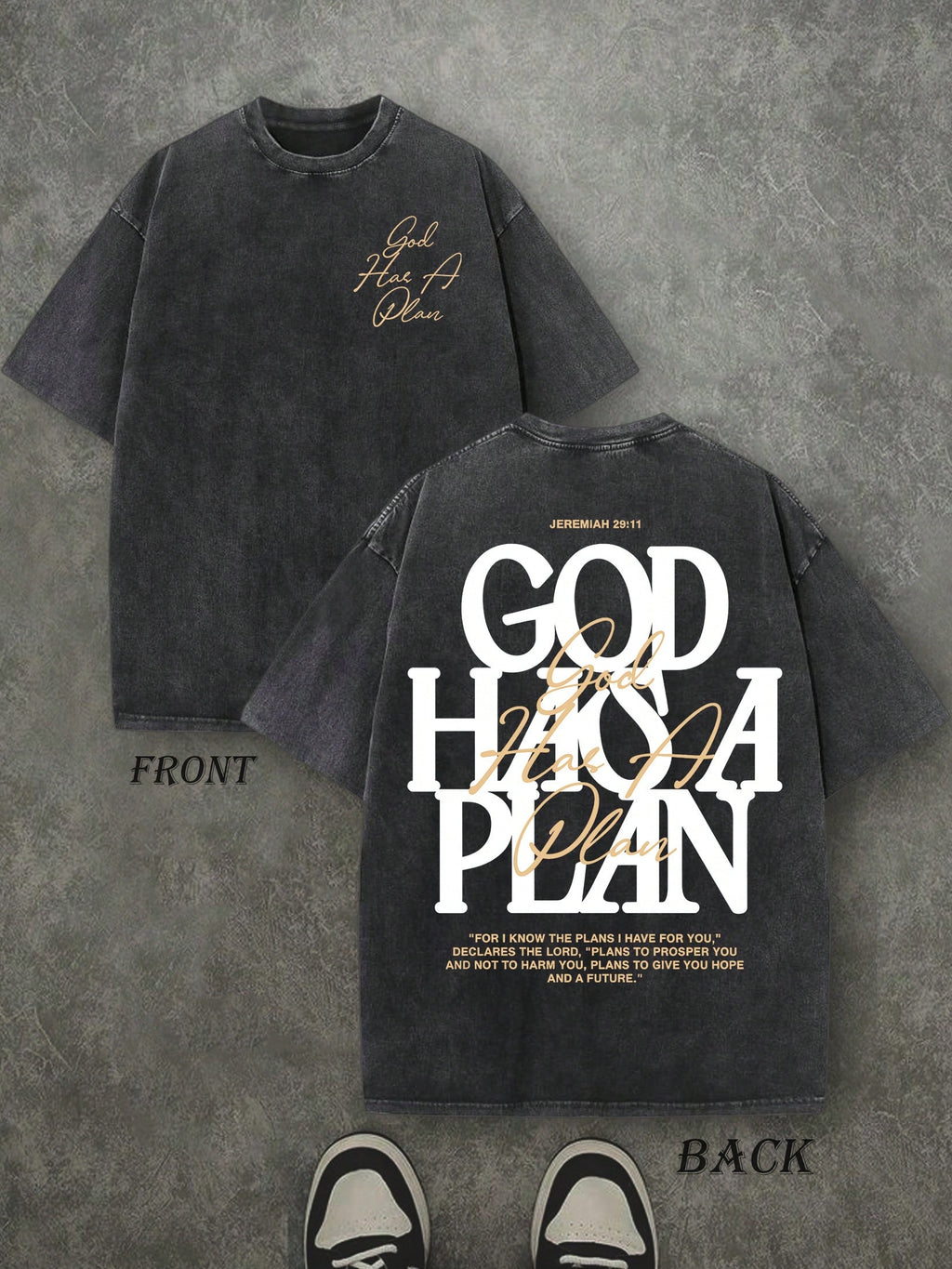 Retro Washed T-Shirt Double Sided Printed (230 Pure Cotton T-Shirt) 'GOD HAS A PLAN'  Letter Print, Men's T-Shirt, Men's Casual, Comfortable, Fashionable T-Shirt, Street Style Cotton