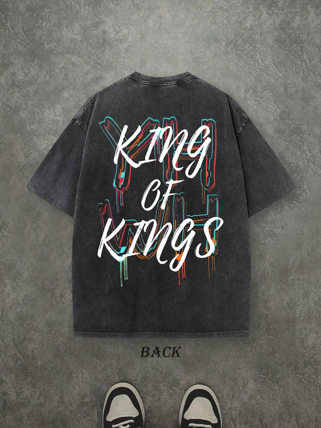 Retro Washed T-Shirt Double Sided Printed (230 Pure Cotton T-Shirt) 'YHWH KING OF KINGS'  Letter And Crown Pattern Print, Men's T-Shirt, Men's Casual, Comfortable, Fashionable T-Shirt, Street Style Cotton