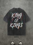 Retro Washed T-Shirt Double Sided Printed (230 Pure Cotton T-Shirt) 'YHWH KING OF KINGS'  Letter And Crown Pattern Print, Men's T-Shirt, Men's Casual, Comfortable, Fashionable T-Shirt, Street Style Cotton