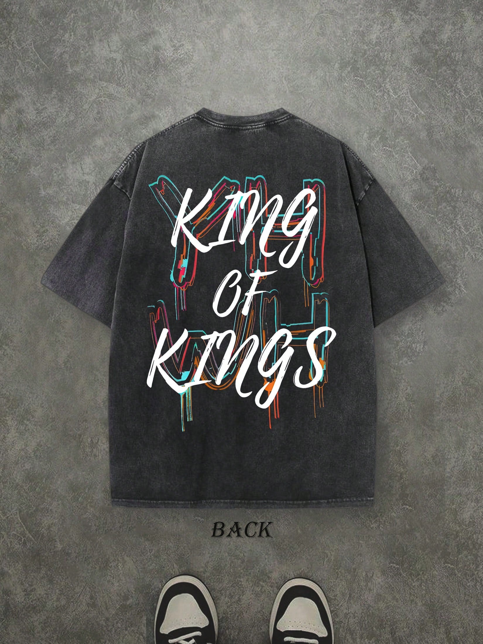 Retro Washed T-Shirt Double Sided Printed (230 Pure Cotton T-Shirt) 'YHWH KING OF KINGS'  Letter And Crown Pattern Print, Men's T-Shirt, Men's Casual, Comfortable, Fashionable T-Shirt, Street Style Cotton