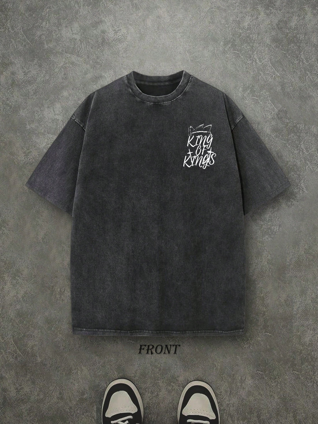 Retro Washed T-Shirt Double Sided Printed (230 Pure Cotton T-Shirt) 'YHWH KING OF KINGS'  Letter And Crown Pattern Print, Men's T-Shirt, Men's Casual, Comfortable, Fashionable T-Shirt, Street Style Cotton