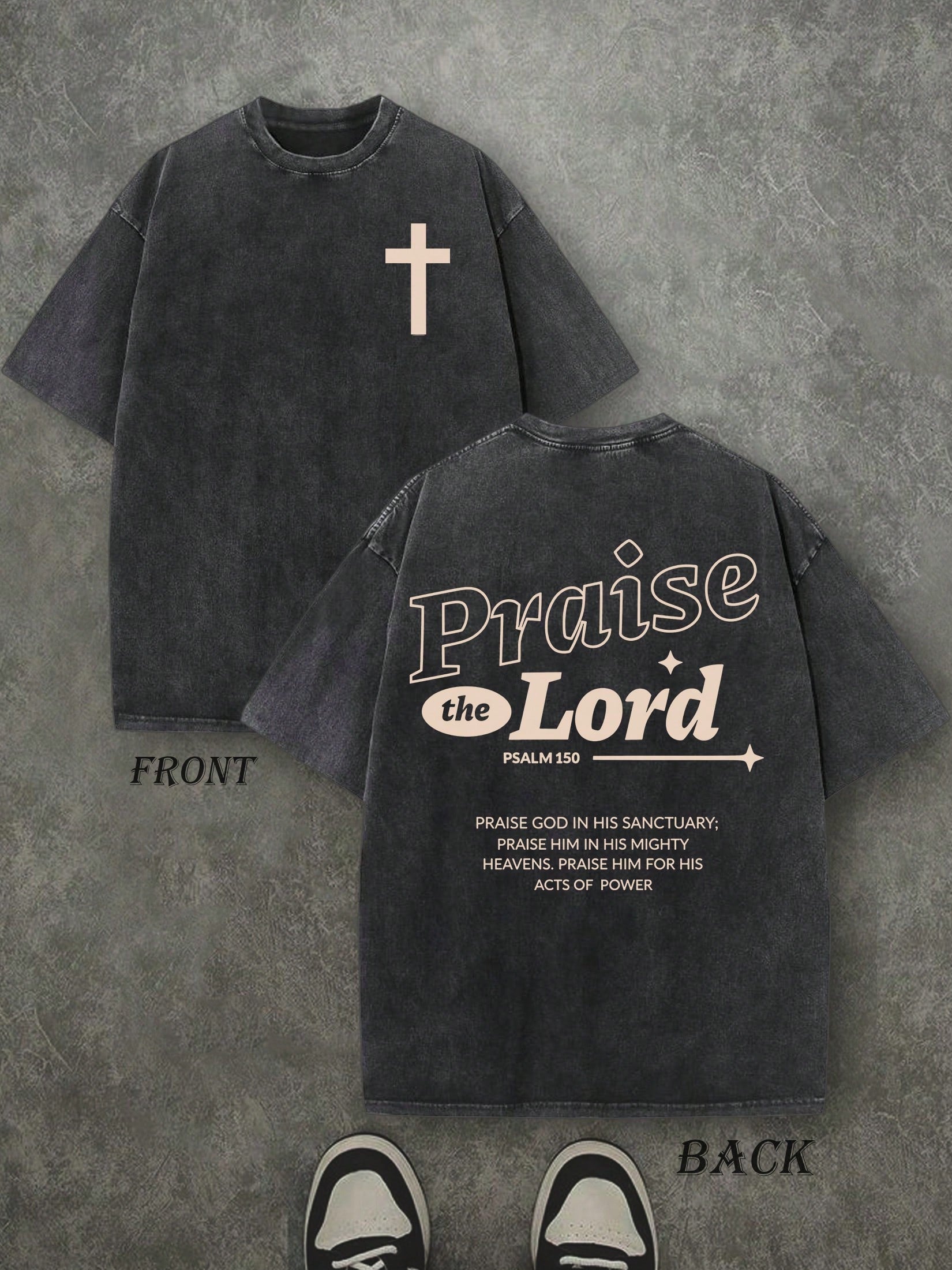 Retro Washed T-Shirt Double Sided Printed (230 Pure Cotton T-Shirt) 'PRAISE THE LORD'  Letter Print, Men's T-Shirt, Men's Casual, Comfortable, Fashionable T-Shirt, Street Style Cotton