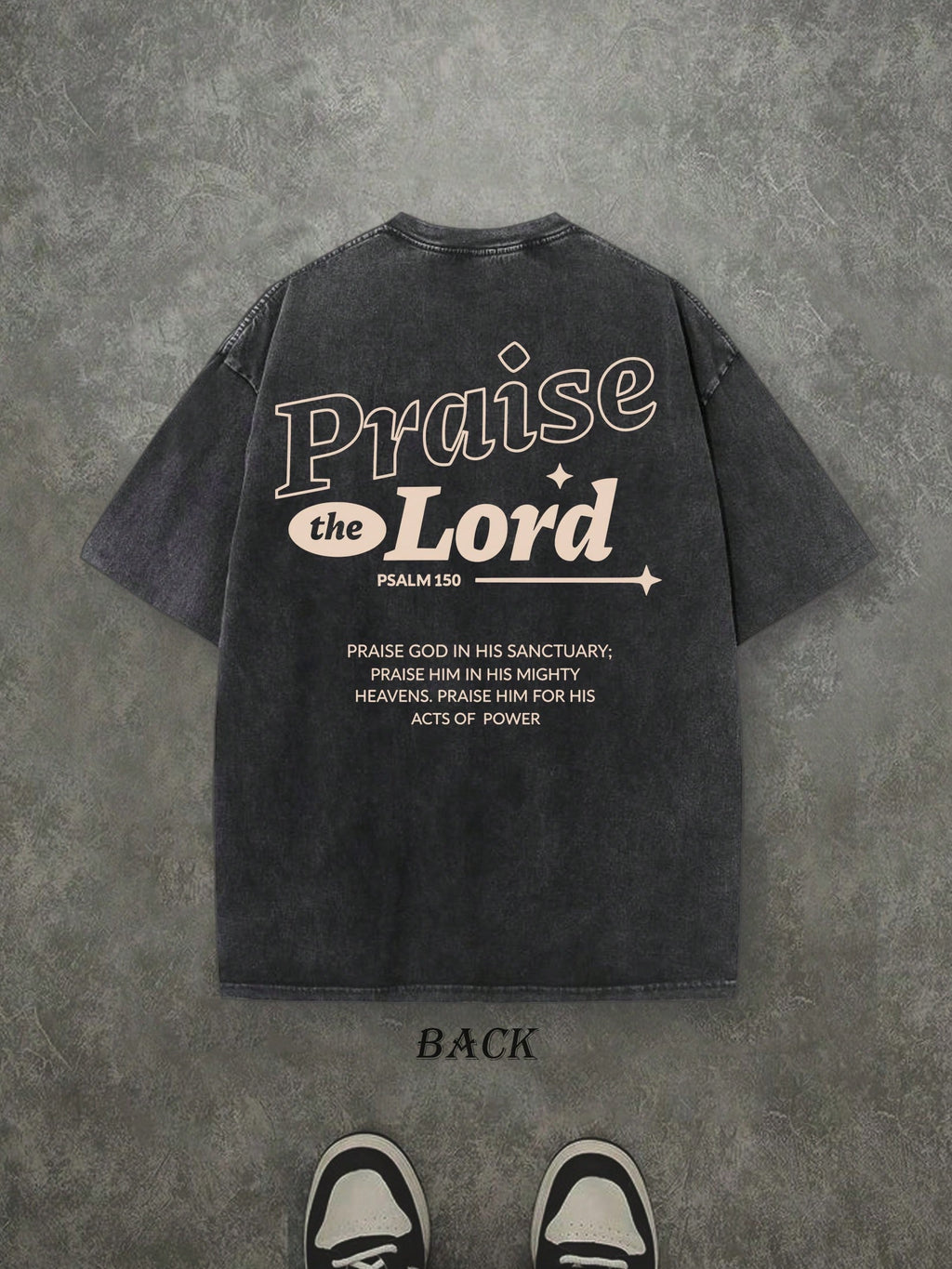 Retro Washed T-Shirt Double Sided Printed (230 Pure Cotton T-Shirt) 'PRAISE THE LORD'  Letter Print, Men's T-Shirt, Men's Casual, Comfortable, Fashionable T-Shirt, Street Style Cotton