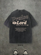 Retro Washed T-Shirt Double Sided Printed (230 Pure Cotton T-Shirt) 'PRAISE THE LORD'  Letter Print, Men's T-Shirt, Men's Casual, Comfortable, Fashionable T-Shirt, Street Style Cotton