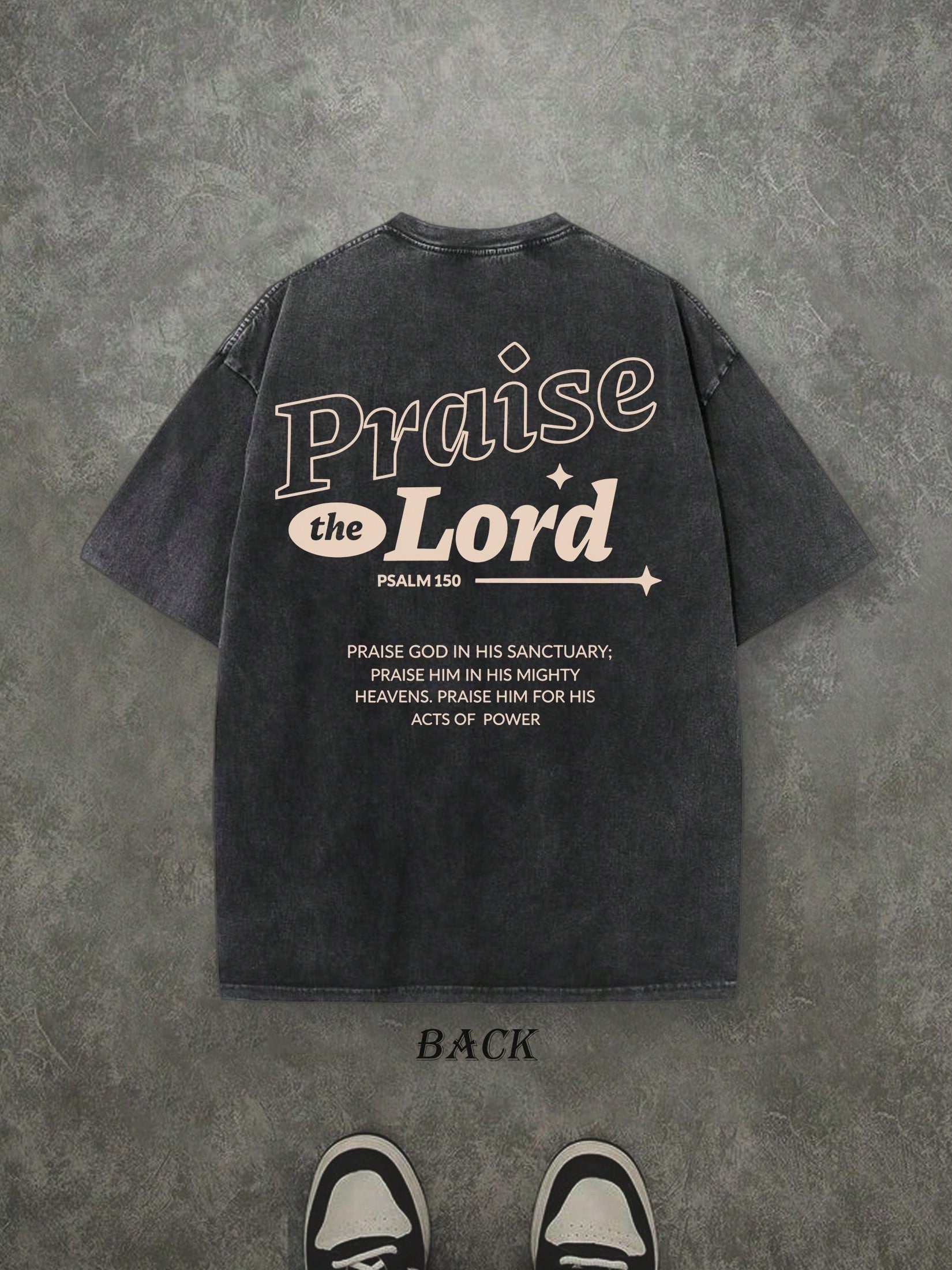 Retro Washed T-Shirt Double Sided Printed (230 Pure Cotton T-Shirt) 'PRAISE THE LORD'  Letter Print, Men's T-Shirt, Men's Casual, Comfortable, Fashionable T-Shirt, Street Style Cotton