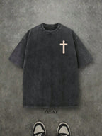 Retro Washed T-Shirt Double Sided Printed (230 Pure Cotton T-Shirt) 'PRAISE THE LORD'  Letter Print, Men's T-Shirt, Men's Casual, Comfortable, Fashionable T-Shirt, Street Style Cotton