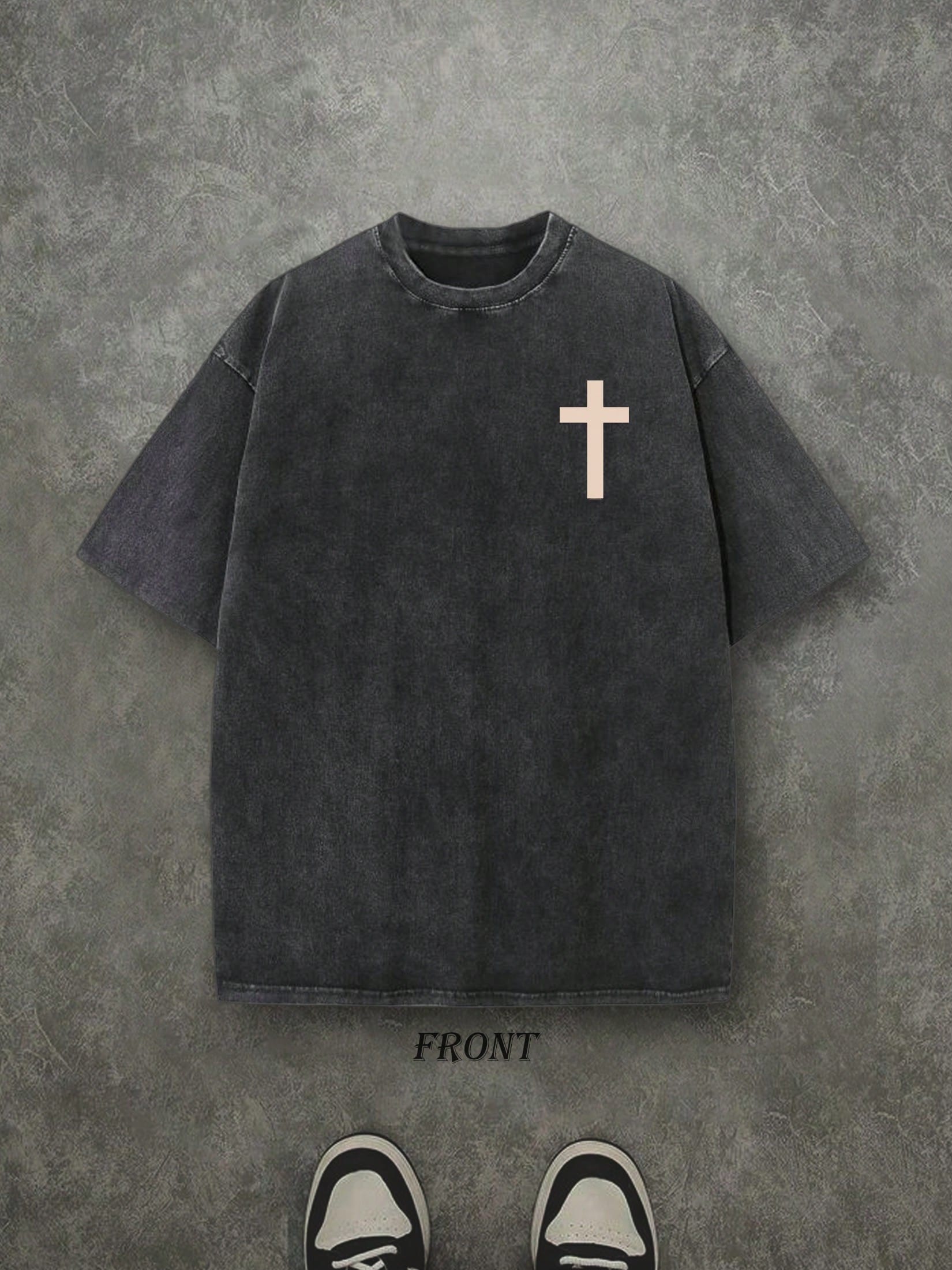 Retro Washed T-Shirt Double Sided Printed (230 Pure Cotton T-Shirt) 'PRAISE THE LORD'  Letter Print, Men's T-Shirt, Men's Casual, Comfortable, Fashionable T-Shirt, Street Style Cotton