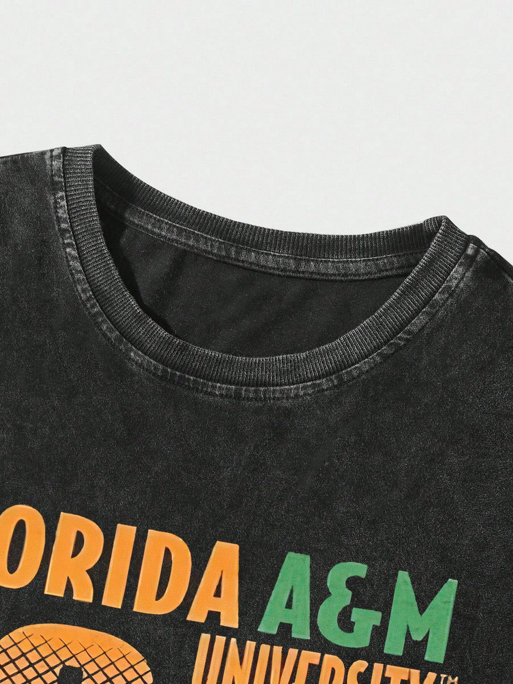 1 Piece Men's Black "Florida A&M University Rattlers" Graphic Tee, Vintage Street Life Retro Washed Printed Short Sleeve 230g Cotton T-Shirt, Summer Casual, Unisex