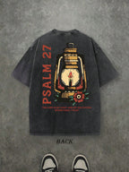 Retro Washed T-Shirt Double Sided Printed (230 Pure Cotton T-Shirt) 'PSALM 27 THE LORD IS MY LIGHT'  Letter And LIGHT Patterns Print, Men's T-Shirt, Men's Casual, Comfortable, Fashionable T-Shirt, Street Style Cotton