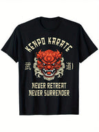 Men's Dragon Karate Kenpo Graphic T-Shirt - 100% Cotton 180gsm Relaxed Fit Tee With Bold Never Retreat Never Surrender Print & Martial Arts Design, Round Neck Casual Shirt For Training Or Casual Attire (Black, S-XXXL), Nontransparent Fabric,100% Pure Cott