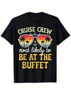 Cruise Crew Most Likely To Be At The Buffet Men'S T-Shirt - 100% Cotton, Black With Palm Tree & Anchor Graphic, Casual Crew Neck, Loose Fit, Sizes S-XXXL, Cruise Shirt,100% Pure Cotton Short Sleeved Shirt, Essential For Summer And Spring, Loose Casual Rou