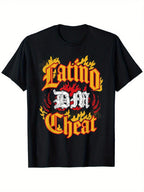 Funny Latino Cheat Not Latino Heat T-Shirt, 100% Cotton, 180g, Round Neck, Black, S-XXXL,100% Pure Cotton Short Sleeved Shirt, Essential For Summer And Spring, Loose Casual Round Neck, Men's Letter Printed T-Shirt