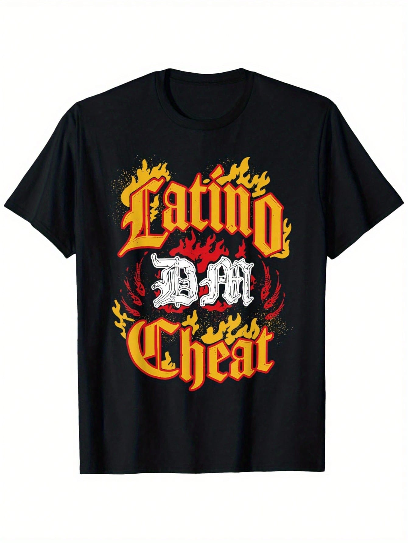 Funny Latino Cheat Not Latino Heat T-Shirt, 100% Cotton, 180g, Round Neck, Black, S-XXXL,100% Pure Cotton Short Sleeved Shirt, Essential For Summer And Spring, Loose Casual Round Neck, Men's Letter Printed T-Shirt