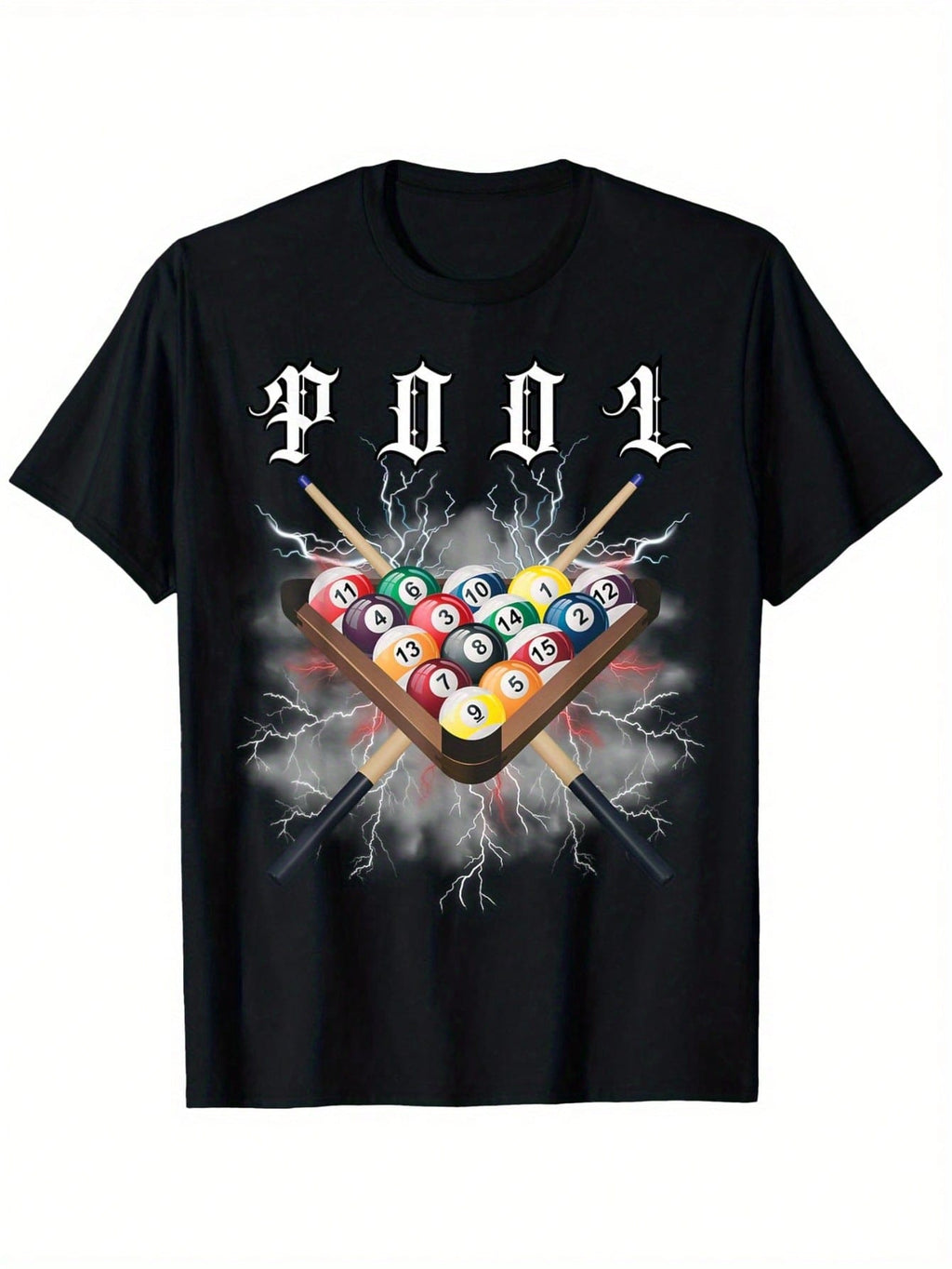 Vintage Billiards Graphic T-Shirt - 100% Cotton 180gsm Relaxed Fit Tee With Pool Table & Lightning Bolt Design, Casual Men's S-XXXL, Machine Washable, Billiards Pool Shirts, Allseason Apparel, Nontransparent Fabric, Comfortable Round Neck,100% Pure Cotton