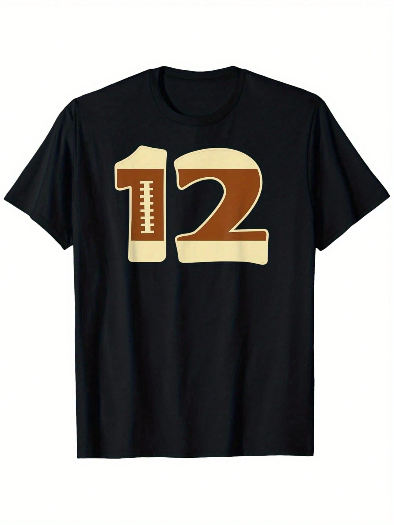 Men'S Football Jersey T-Shirt - Number # 12 Rugby Team Apparel, Heavyweight 180gsm Cotton Tee, Loose Fit Round Neck Shirt For Players, Coaches, Fans - Sizes S-XXXL (Black) - All-Season Sports & Casual Wear, Football Jersey, Game Day Outfit, Bold Print Des