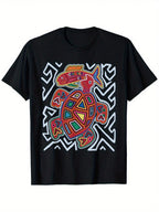 Men'S Panama Kuna Tribe Turtle Tortoise Mola Art T-Shirt - Black Loose Fit Tee With RedBlueWhite  Pattern, 100% Cotton Heavyweight 180gsm, Round Neck Casual Shirt For Everyday & Formal Wear (S-XXXL), Allseason Apparel, Nonstretch Fabric, Cultural Design,
