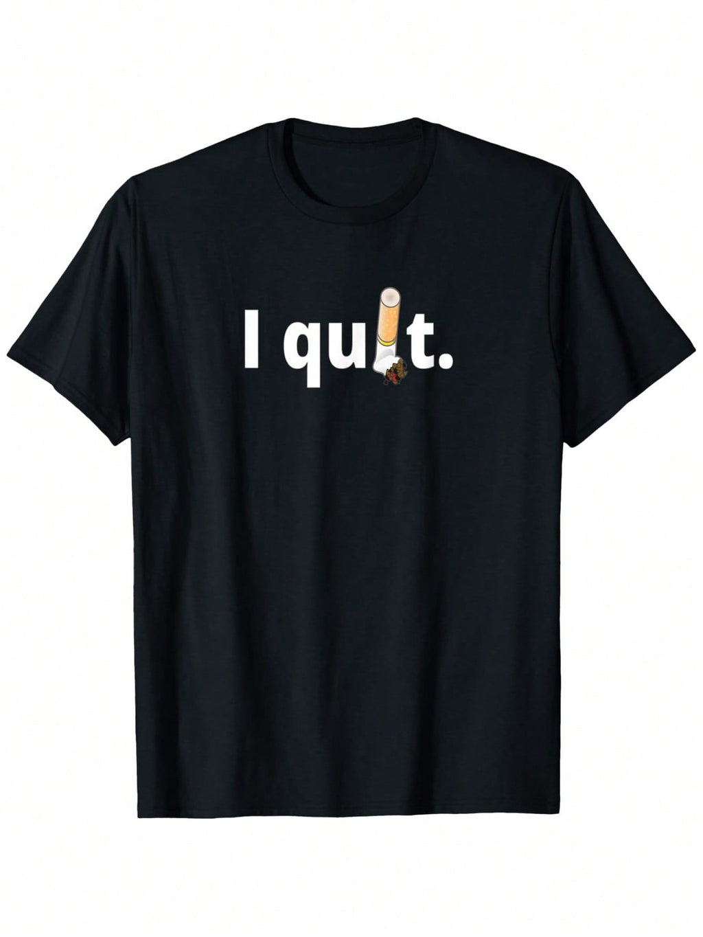 Quit Smoking Shirt Stop Smoking No Smoking Sign I Quit T-Shirt, 100% Cotton, 180g, Round Neck, Black, S-XXXL,100% Pure Cotton Short Sleeved Shirt, Essential For Summer And Spring, Loose Casual Round Neck, Men's Letter Printed T-Shirt