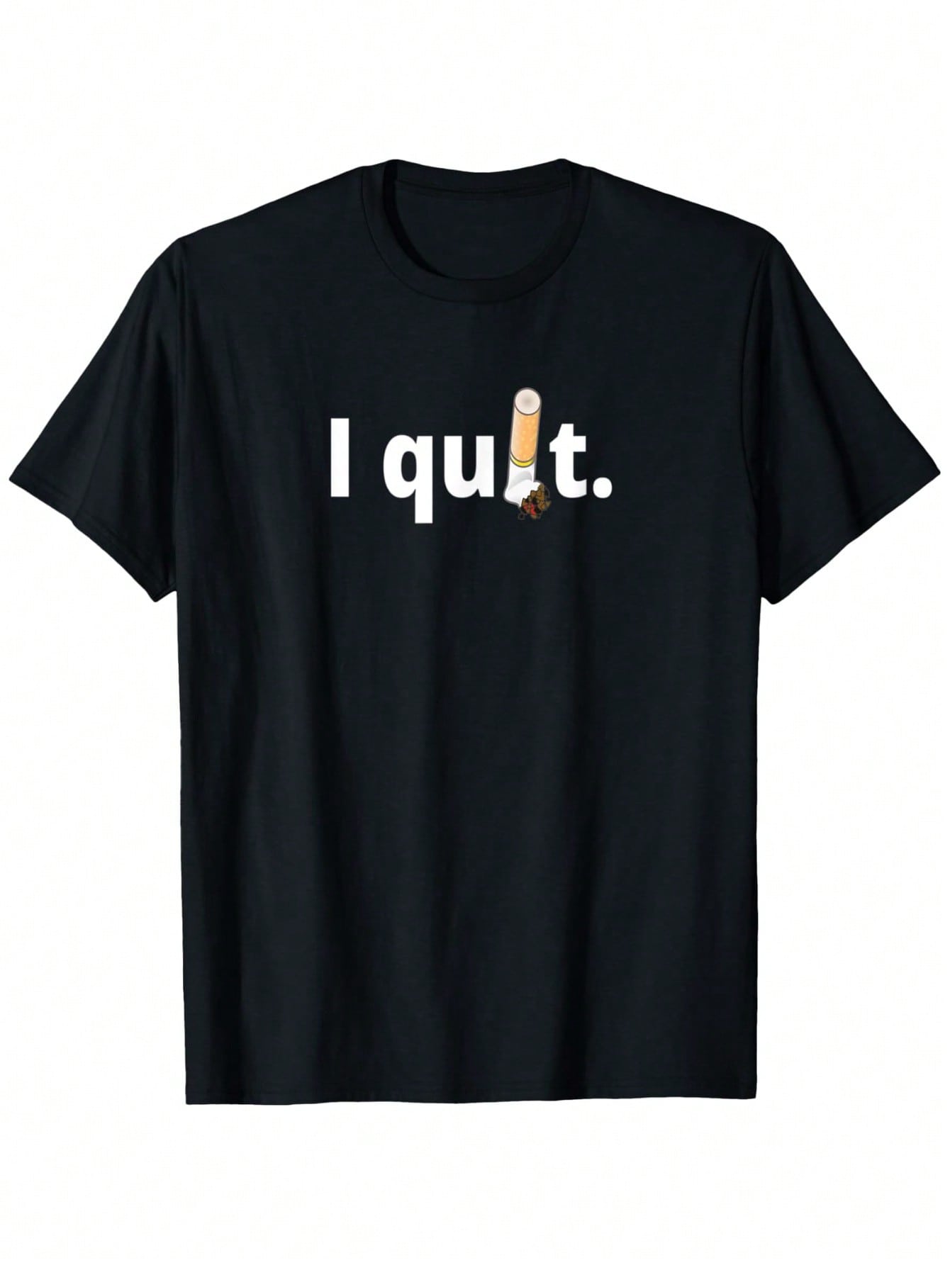 Quit Smoking Shirt Stop Smoking No Smoking Sign I Quit T-Shirt, 100% Cotton, 180g, Round Neck, Black, S-XXXL,100% Pure Cotton Short Sleeved Shirt, Essential For Summer And Spring, Loose Casual Round Neck, Men's Letter Printed T-Shirt