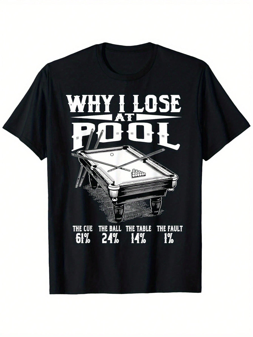 Funny Billiards Why I Lose At Snooker Billiard Pool Player T-Shirt, 100% Cotton, 180g, Round Neck, Black, S-XXXL,100% Pure Cotton Short Sleeved Shirt, Essential For Summer And Spring, Loose Casual Round Neck, Men's Letter Printed T-Shirt