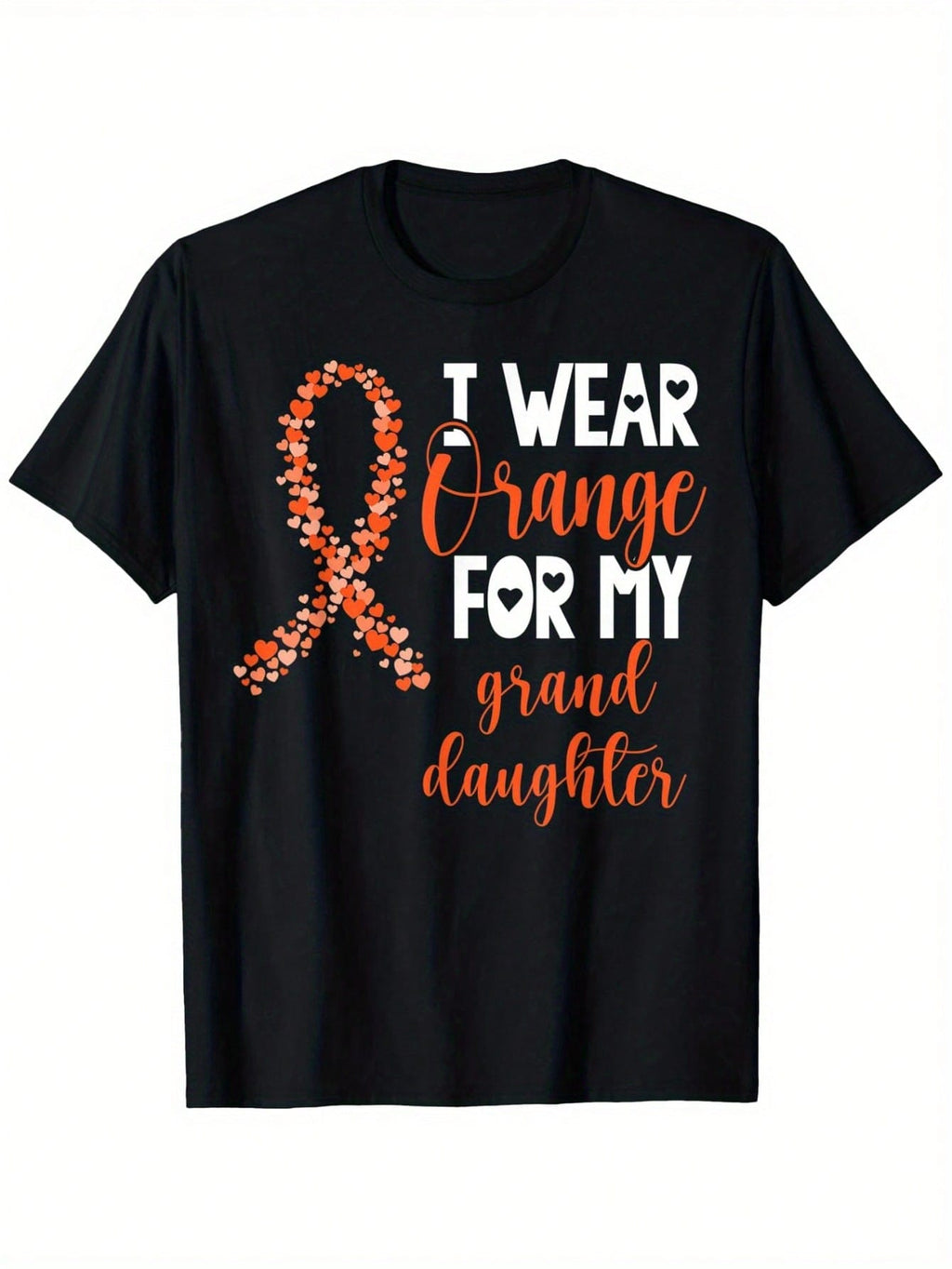I Wear Orange For My Granddaughter Kidney Cancer Awareness T-Shirt, 100% Cotton, 180g, Round Neck, Black, S-XXXL,100% Pure Cotton Short Sleeved Shirt, Essential For Summer And Spring, Loose Casual Round Neck, Men's Letter Printed T-Shirt