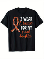 I Wear Orange For My Granddaughter Kidney Cancer Awareness T-Shirt, 100% Cotton, 180g, Round Neck, Black, S-XXXL,100% Pure Cotton Short Sleeved Shirt, Essential For Summer And Spring, Loose Casual Round Neck, Men's Letter Printed T-Shirt