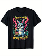 Skip The Hunt Smoke The  Funny Easter Bunny 420 Easter T-Shirt, 100% Cotton, 180g, Round Neck, Black, S-XXXL,100% Pure Cotton Short Sleeved Shirt, Essential For Summer And Spring, Loose Casual Round Neck, Men's Letter Printed T-Shirt