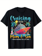 Mom & Son Matching Cruise T-Shirts - Family Vacation Outfits With Cruising Together Graphic, Mom + Son Text - Heavyweight 180gsm Cotton Tee - Non-Stretch Fabric - Ideal Cruise Gift For Mother-Son Bonding - Sizes S-XXXL In Black - Machine Washable, Cruise