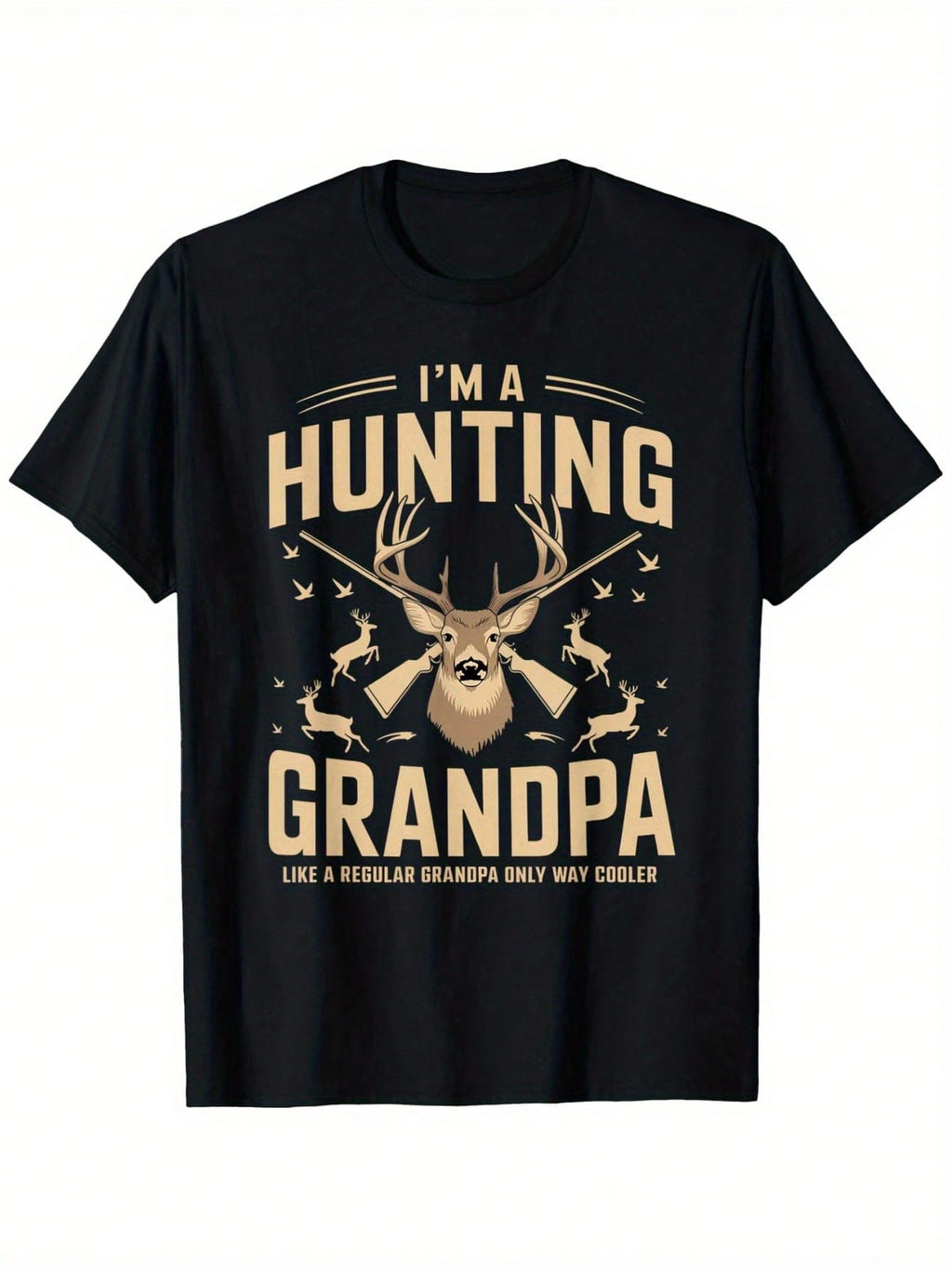 Funny Hunting Grandpa T-Shirt - Like A Regular Grandpa Only Cooler Graphic Print, 100% Cotton 180gsm, Loose Fit Round Neck, Black Casual Tee For Men, Father's Day Gift (Sizes S-XXXL), Fathers Day Gift For Grandpa, Allseason Apparel, Relaxed Style, Playful