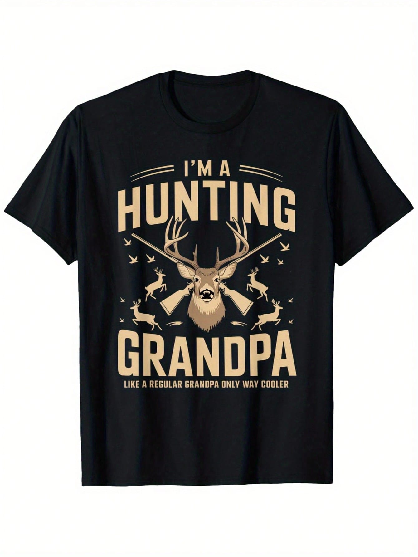 Funny Hunting Grandpa T-Shirt - Like A Regular Grandpa Only Cooler Graphic Print, 100% Cotton 180gsm, Loose Fit Round Neck, Black Casual Tee For Men, Father's Day Gift (Sizes S-XXXL), Fathers Day Gift For Grandpa, Allseason Apparel, Relaxed Style, Playful