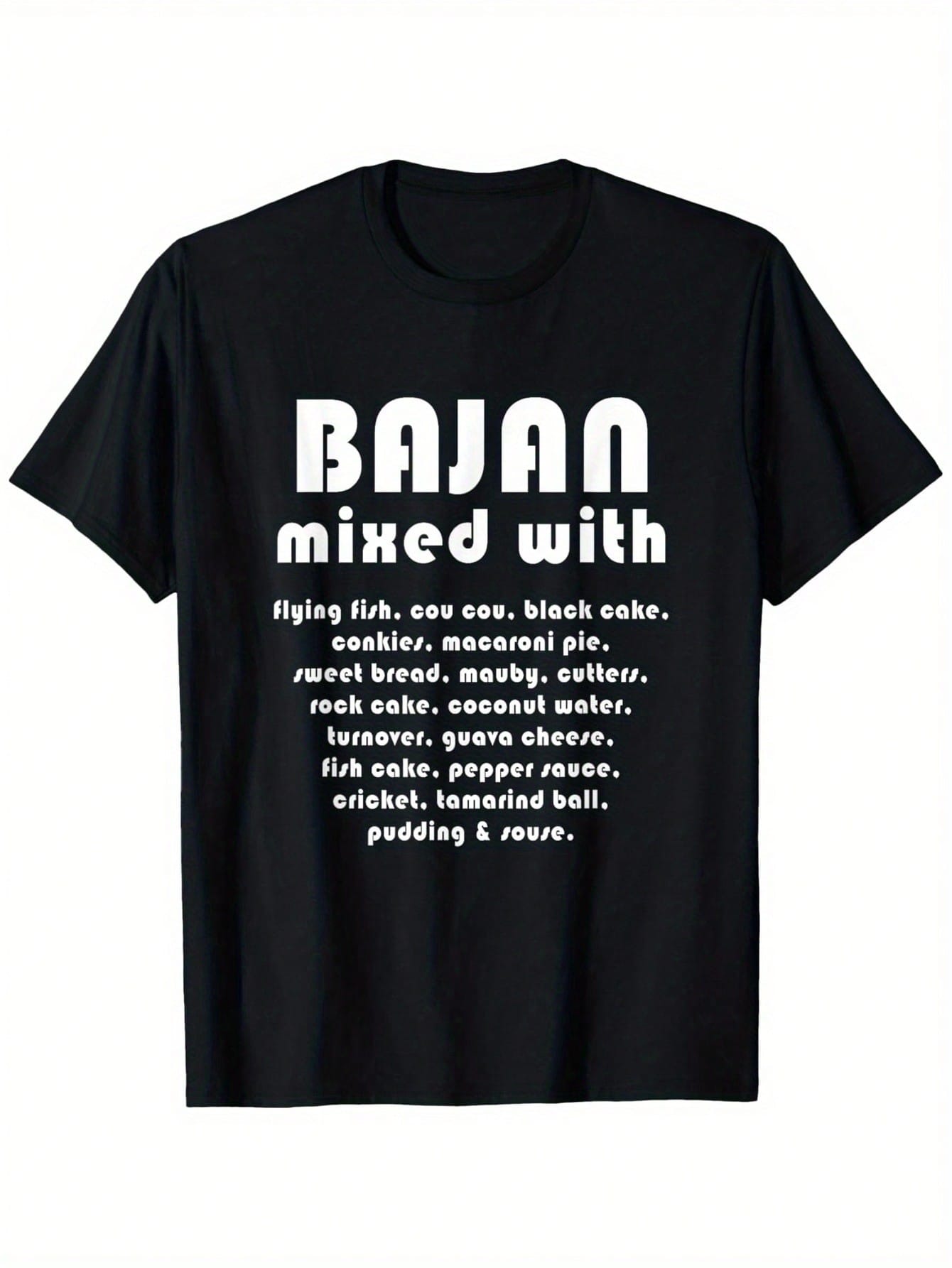 Men'S Bajan & Barbados Cultural Fusion T-Shirt - Caribbean Cuisine Graphic Tee With Flying Fish, Cou Cou, Black Cake - Heavyweight 180gsm Cotton Shirt For Bajan-Barbados Heritage Celebration - Sizes S-XXXL (Ideal Gift For Caribbean Food Lovers), Casual We