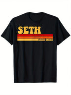 SETH Name Idea Men Retro Vintage SETH T-Shirt, 100% Cotton, 180g, Round Neck, Black, S-XXXL,100% Pure Cotton Short Sleeved Shirt, Essential For Summer And Spring, Loose Casual Round Neck, Men's Letter Printed T-Shirt