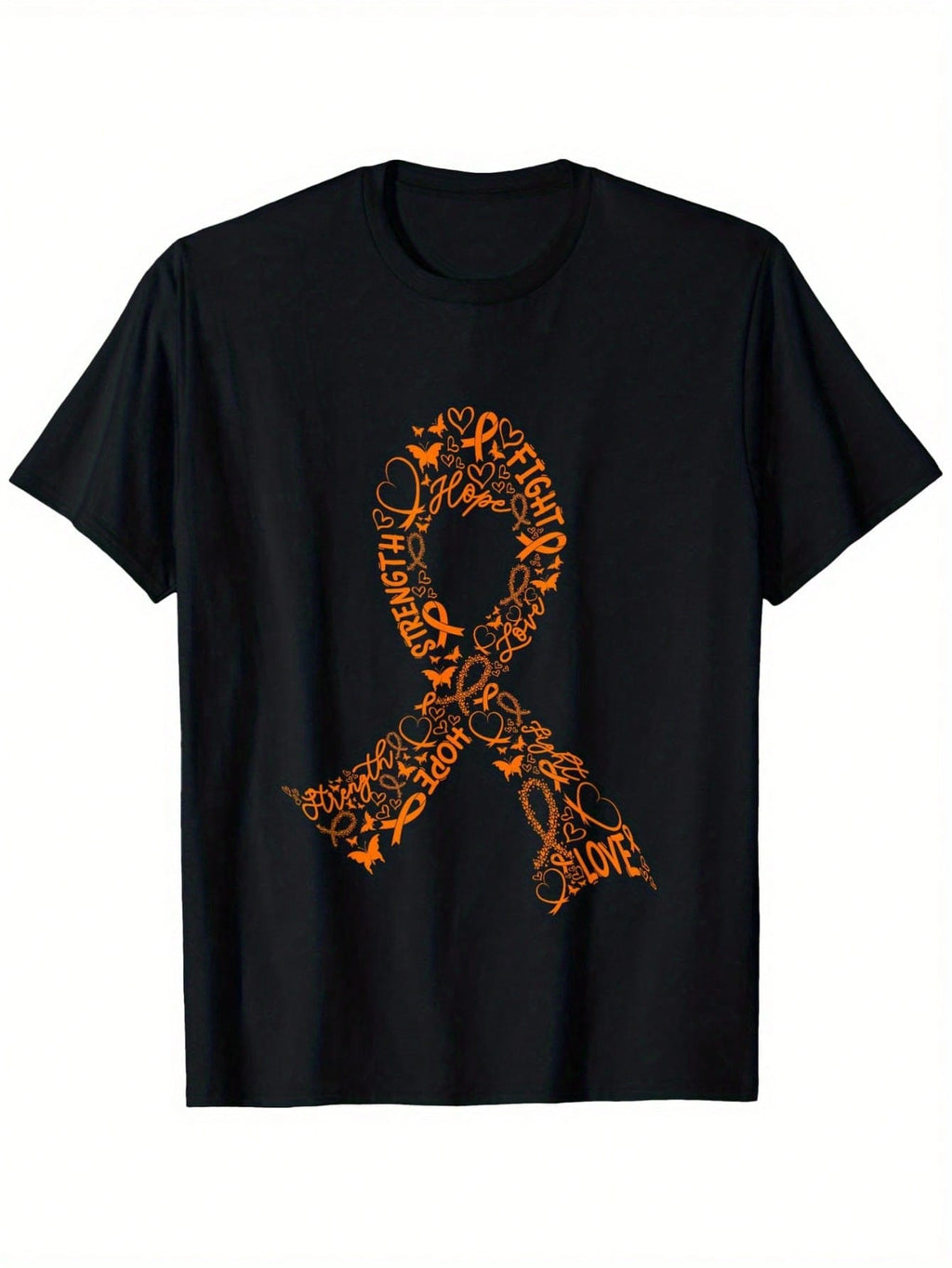 Leukemia Cancer Battle Warrior Orange Ribbon Awareness Gifts T-Shirt, 100% Cotton, 180g, Round Neck, Black, S-XXXL,100% Pure Cotton Short Sleeved Shirt, Essential For Summer And Spring, Loose Casual Round Neck, Men's Letter Printed T-Shirt