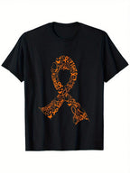 Leukemia Cancer Battle Warrior Orange Ribbon Awareness Gifts T-Shirt, 100% Cotton, 180g, Round Neck, Black, S-XXXL,100% Pure Cotton Short Sleeved Shirt, Essential For Summer And Spring, Loose Casual Round Neck, Men's Letter Printed T-Shirt