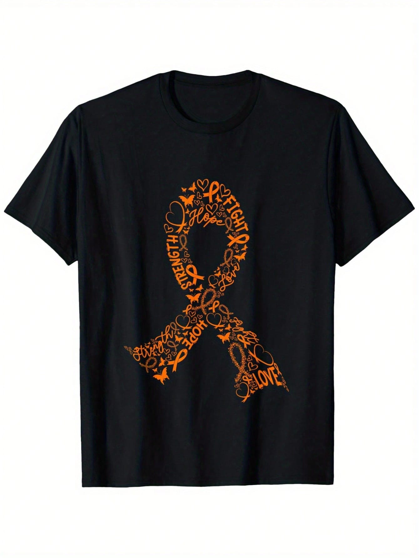 Leukemia Cancer Battle Warrior Orange Ribbon Awareness Gifts T-Shirt, 100% Cotton, 180g, Round Neck, Black, S-XXXL,100% Pure Cotton Short Sleeved Shirt, Essential For Summer And Spring, Loose Casual Round Neck, Men's Letter Printed T-Shirt
