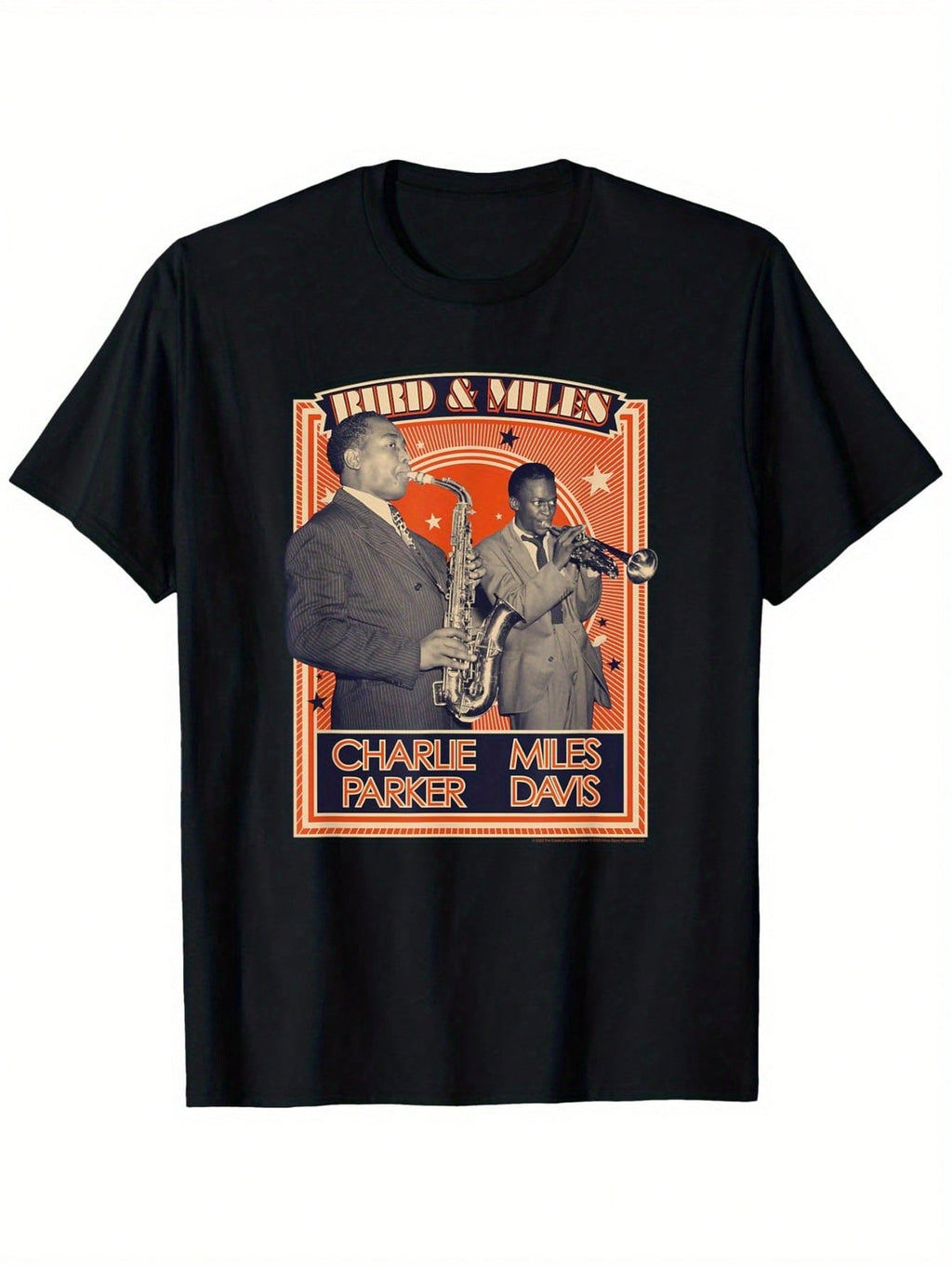 Charlie Parker & Miles Davis Jazz Legends Graphic T-Shirt - 100% Cotton 180gsm Relaxed Fit Round Neck Tee With Vintage Music Print, Black Casual Shirt For Men & Women (S-XXXL), Allseason Apparel, Nontransparent Fabric, Machine Washable Top,100% Pure Cotto