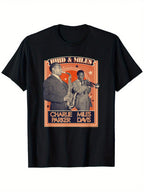 Charlie Parker & Miles Davis Jazz Legends Graphic T-Shirt - 100% Cotton 180gsm Relaxed Fit Round Neck Tee With Vintage Music Print, Black Casual Shirt For Men & Women (S-XXXL), Allseason Apparel, Nontransparent Fabric, Machine Washable Top,100% Pure Cotto