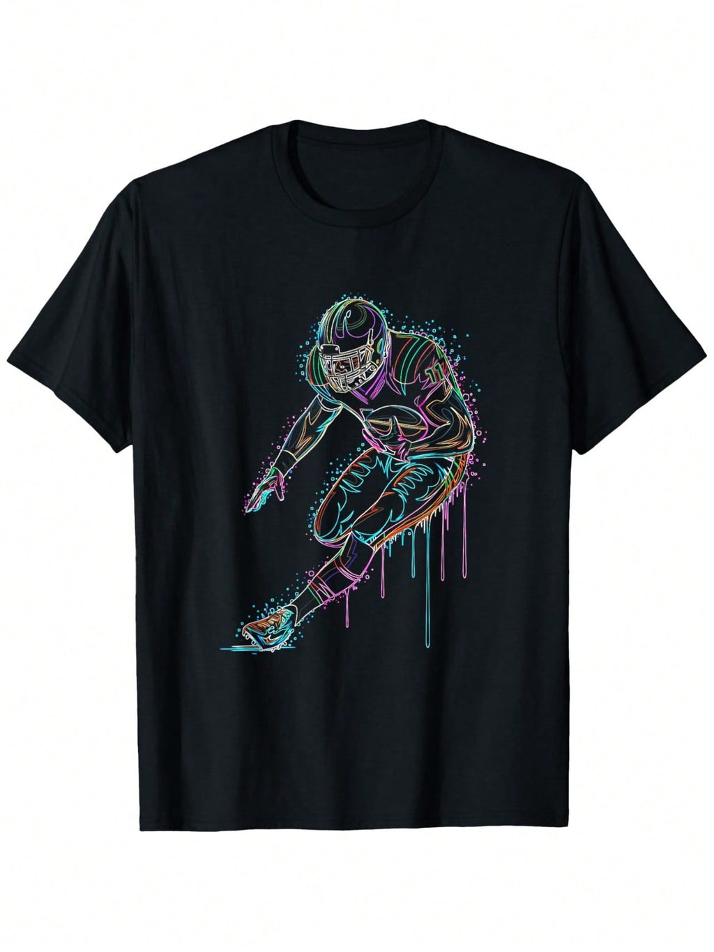 Men'S Athletic T-Shirt - Black Football Player Action Sports Graphic Tee, Heavyweight 180gsm Cotton Shirt For Soccer, Gym, Casual Streetwear - Loose Fit Round Neck Top (Sizes S-XXXL) - Ideal Sports Fan Apparel, Gym Clothing, Drip Art Design, Nonstretch Fa