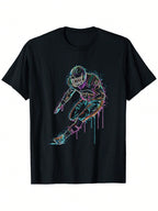 Men'S Athletic T-Shirt - Black Football Player Action Sports Graphic Tee, Heavyweight 180gsm Cotton Shirt For Soccer, Gym, Casual Streetwear - Loose Fit Round Neck Top (Sizes S-XXXL) - Ideal Sports Fan Apparel, Gym Clothing, Drip Art Design, Nonstretch Fa