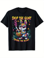 Easter Bunny 420 Art Funny  Humor T-Shirt, 100% Cotton, 180g, Round Neck, Black, S-XXXL,100% Pure Cotton Short Sleeved Shirt, Essential For Summer And Spring, Loose Casual Round Neck, Men's Letter Printed T-Shirt