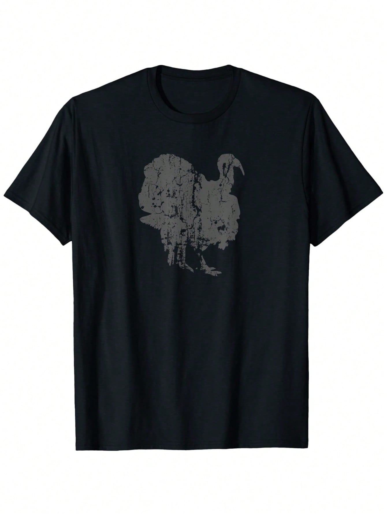 Men'S Vintage Turkey Graphic T-Shirt - Heavyweight 180gsm Cotton Tee With Distressed Gray Turkey Print, Loose Fit Crewneck Shirt For Thanksgiving, Halloween, Everyday Casual Wear - Sizes S-XXXL (Black), Holiday Outfit, Retro Aesthetic, Durable Fabric, Pri