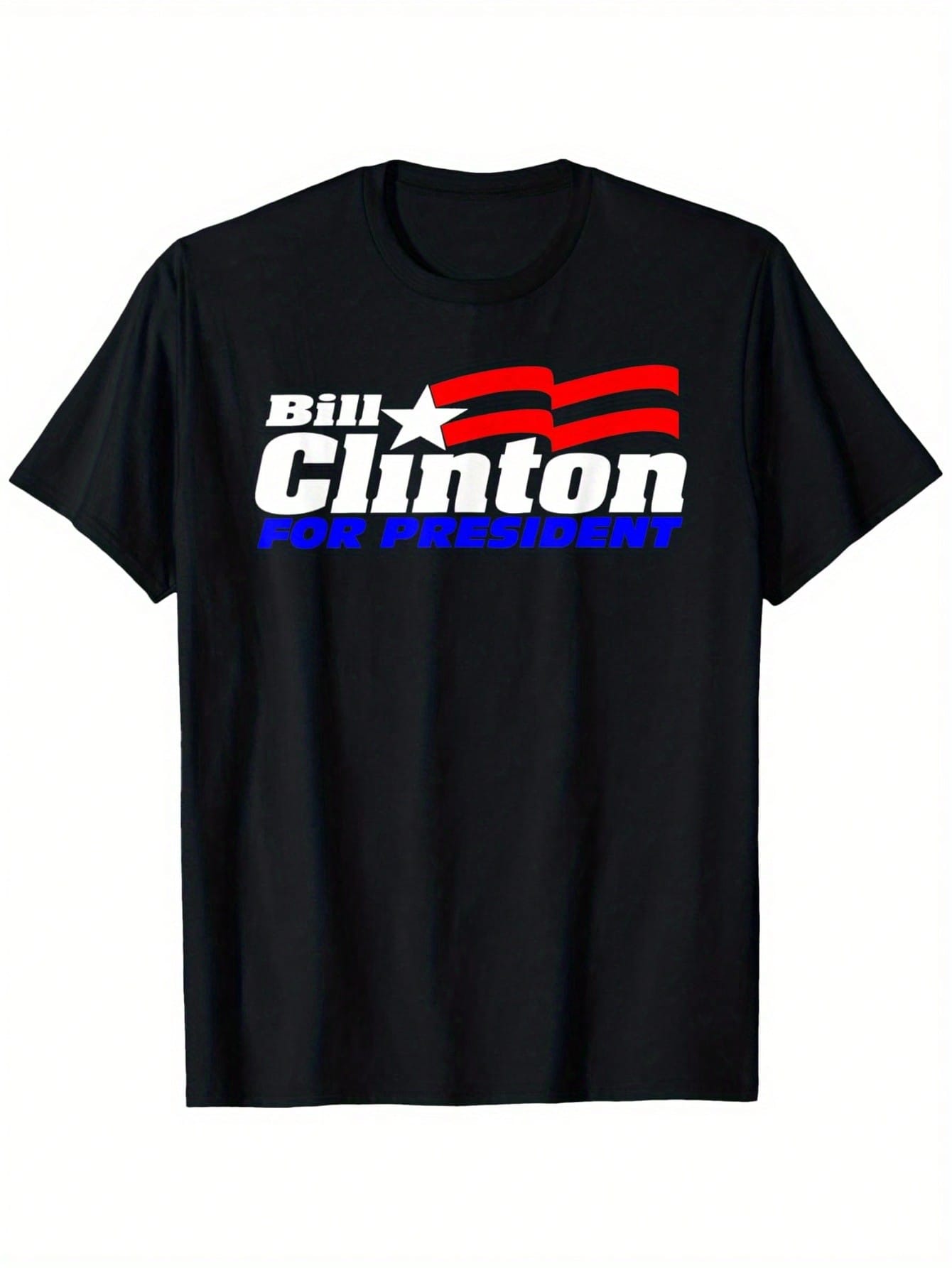 Bill Clinton For  Vintage 1992 Ial Campaign T-Shirt - 100% Cotton 180gsm Heavyweight Tee, Relaxed Fit Round Neck, Black With Red White Blue Graphic Print, Sizes S-XXXL For Men & Women, Casual Political Memorabilia & Retro Style Apparel, Everyday Outfit, B