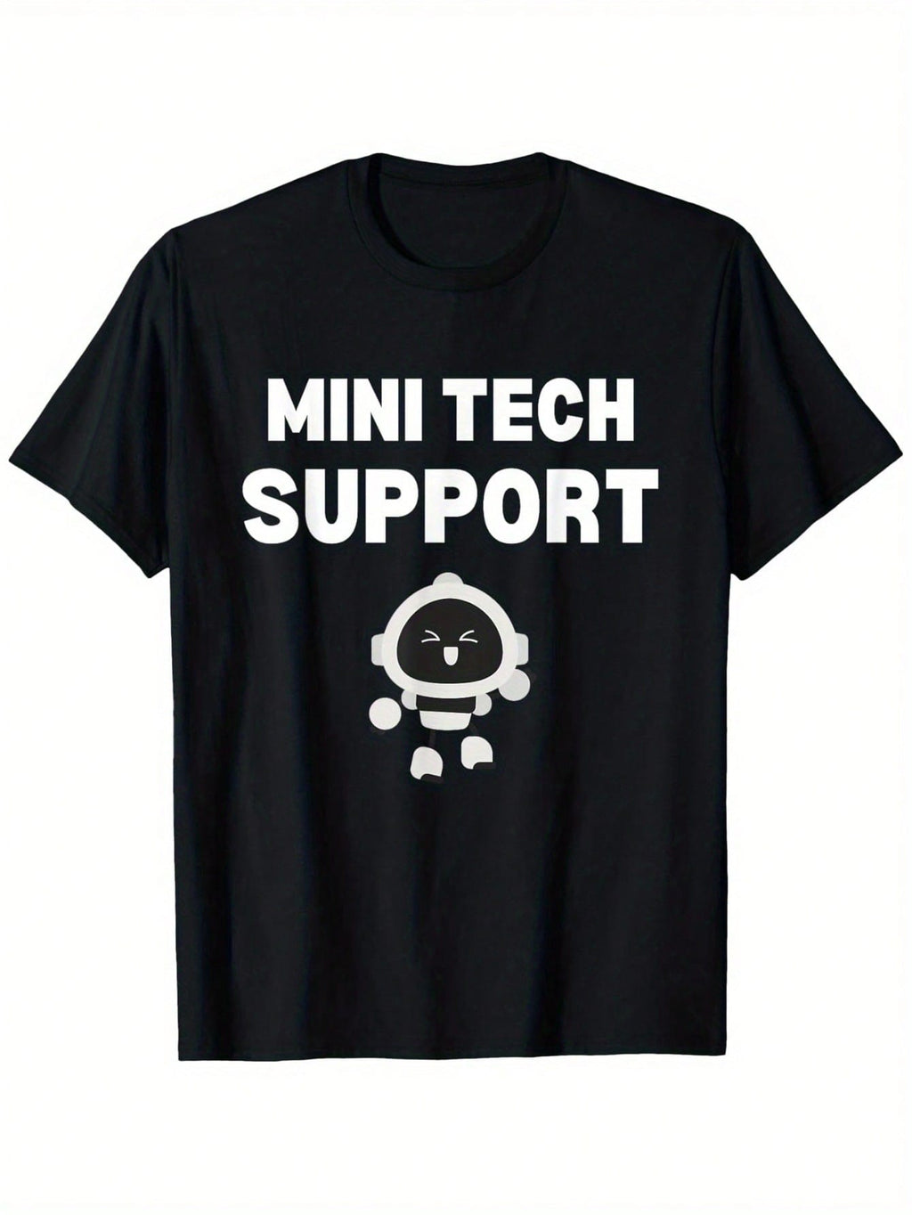 Funny Mini Tech Support Graphic T-Shirt - Tech Support Robot Design, Heavyweight 180gsm Cotton Shirt For IT Professionals, Students, Nerds - Casual Casual Attire (Sizes S-XXXL) - Perfect Gift For Tech Enthusiasts, Geek Culture Clothing, Playful Print Desi