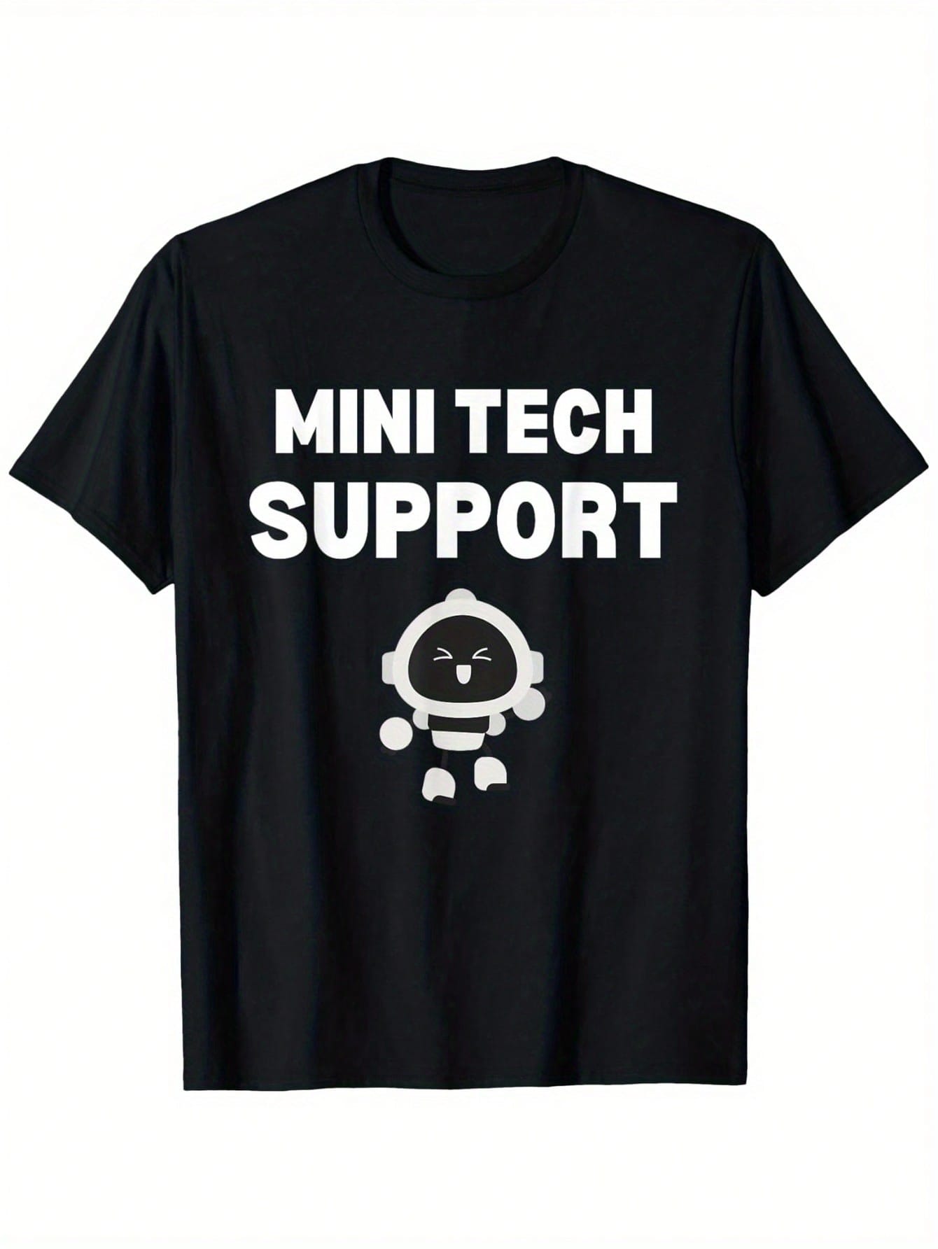 Funny Mini Tech Support Graphic T-Shirt - Tech Support Robot Design, Heavyweight 180gsm Cotton Shirt For IT Professionals, Students, Nerds - Casual Casual Attire (Sizes S-XXXL) - Perfect Gift For Tech Enthusiasts, Geek Culture Clothing, Playful Print Desi