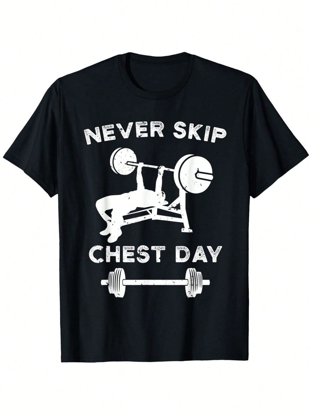 Chest Day Lift Bench Press Gift Powerlifting Weight Lifting T-Shirt, 100% Cotton, 180g, Round Neck, Black, S-XXXL,100% Pure Cotton Short Sleeved Shirt, Essential For Summer And Spring, Loose Casual Round Neck, Men's Letter Printed T-Shirt