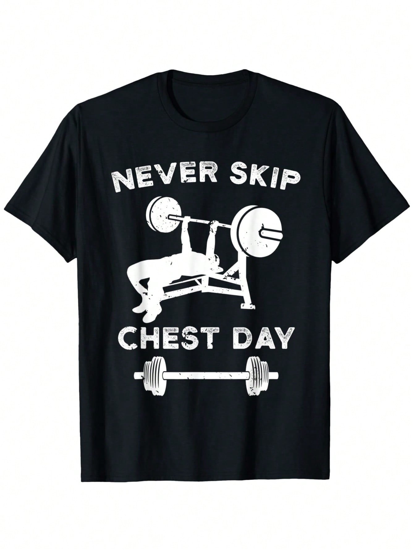 Chest Day Lift Bench Press Gift Powerlifting Weight Lifting T-Shirt, 100% Cotton, 180g, Round Neck, Black, S-XXXL,100% Pure Cotton Short Sleeved Shirt, Essential For Summer And Spring, Loose Casual Round Neck, Men's Letter Printed T-Shirt