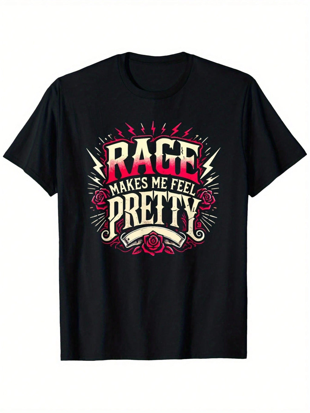 Men'S Rage Makes Me Feel Pretty Feminism Slogan T-Shirt - 100% Cotton 180gsm Loose Fit Casual Tee With Bold Red & White Graphic Print, Round Neck, All-Season Comfort, Sizes S-XXXL, Everyday Comfort Tee Statement Slogan Shirt Comfortable Fit Shirt,100% Pur
