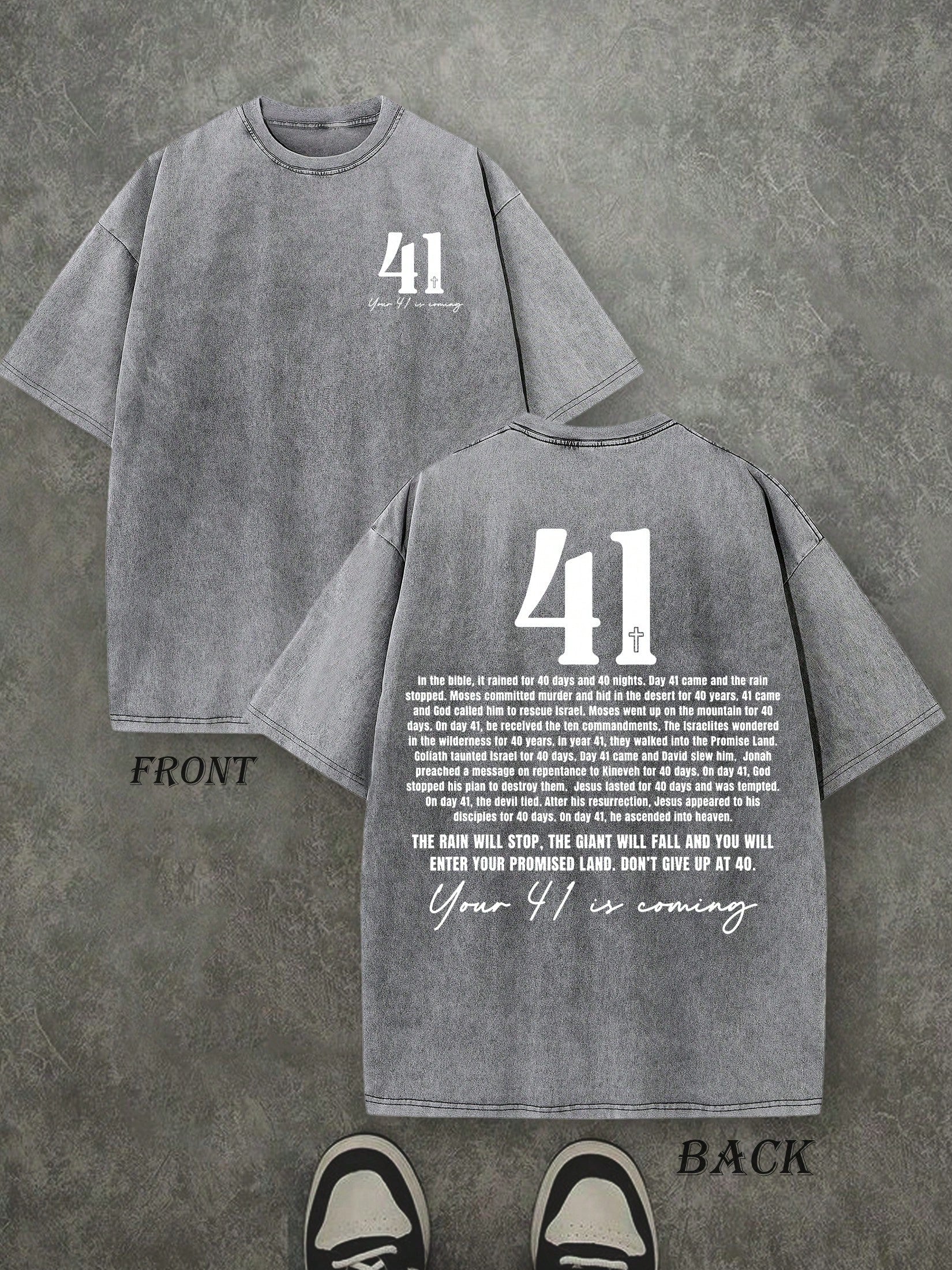 Retro Washed T-Shirt Double Sided Printed (230 Pure Cotton T-Shirt) 'Your 41 Is Coming'  Letter And Pattern Print,  Christian Gift, Mens TShirt, Mens Casual, Comfortable, Fashionable T-Shirt, Street Style Cotton