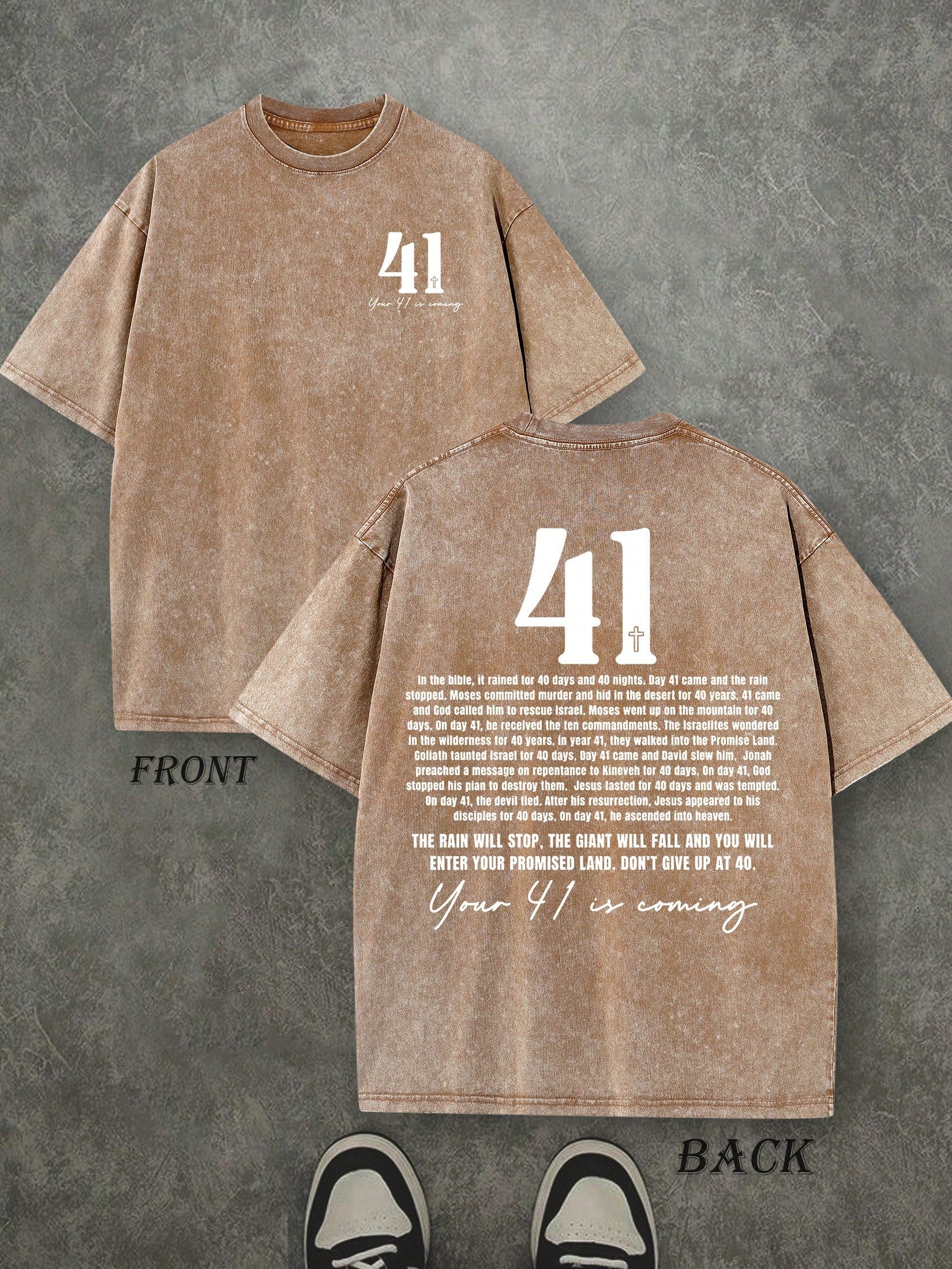 Retro Washed T-Shirt Double Sided Printed (230 Pure Cotton T-Shirt) 'Your 41 Is Coming'  Letter And Pattern Print,  Christian Gift, Mens TShirt, Mens Casual, Comfortable, Fashionable T-Shirt, Street Style Cotton